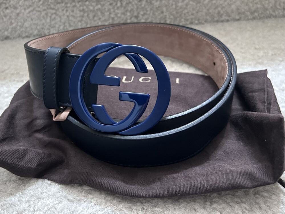 AUTHENTIC GUCCI INTERLOCKING G BELT NAVY BLUE SIZE 95/38 (fits 32” waist) 223891